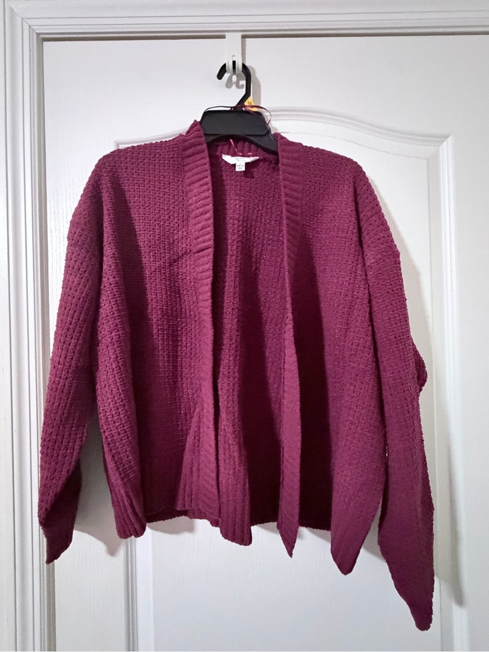 Time and Tru Open-Front Chunky Knit Cardigan - Wine